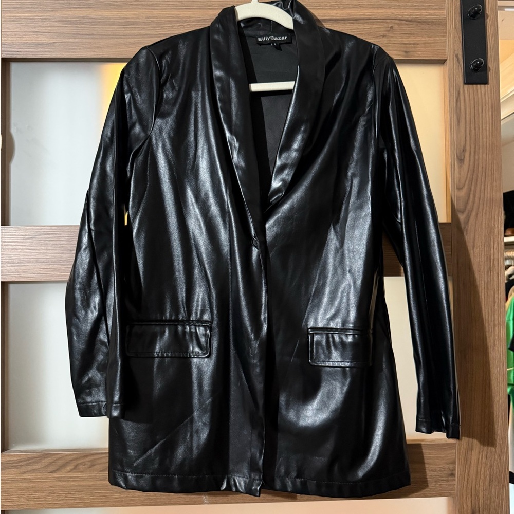 SOLD Faux Leather Black Blazer Jacket by Elly Bazar